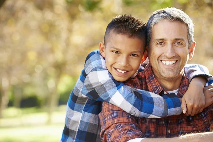 Father and son outside